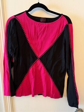 Colour Works Pink & Black Long-Sleeve Colorblock Top